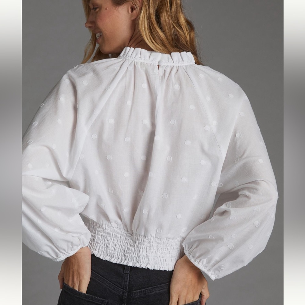NWT Anthropologie Maeve Polka Dot Puffed-Sleeve Blouse 14 - Picture 3 of 15